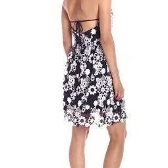 JOA Los Angeles Sz Small A Line Dress Blue White Lace Overlay Floral Sleeveless - Picture 12 of 13